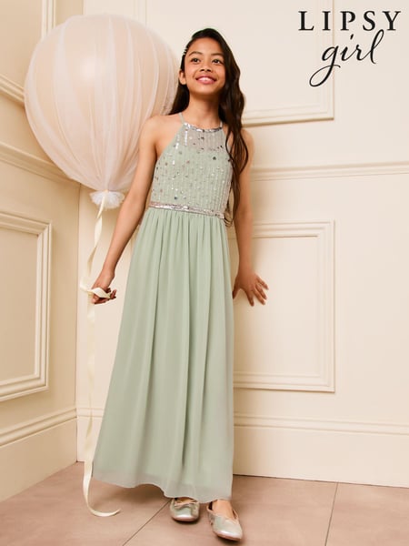 Lipsy Green Strap Maxi Embellished Occasion Dress (7-16yrs) (B39395) | € 34 - € 39