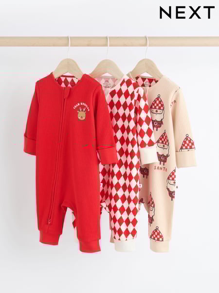 Red Baby Christmas Team Rudolph 100% Cotton Sleepsuits 3 Pack (0mths-3yrs) (B39737) | € 19 - € 21