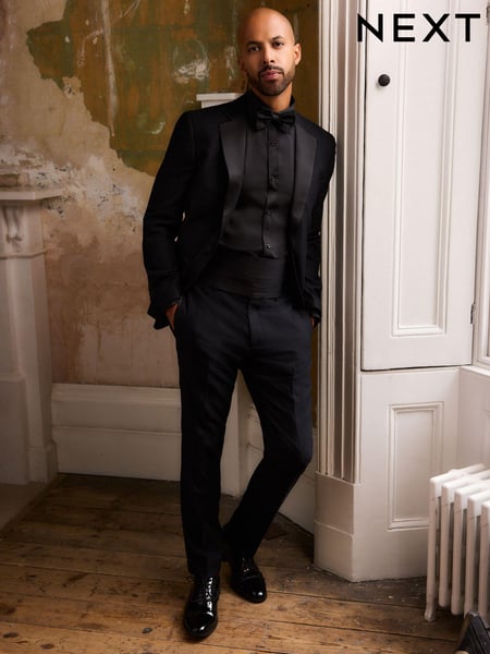 Black Slim Fit Glitter Tuxedo Suit Trousers (B40121) | € 26