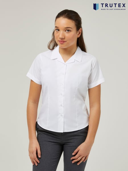 Trutex White Revere Collar Slim Fit Short Sleeve 2 Pack School Shirts (B40330) | € 34