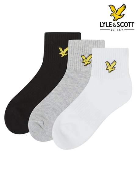 Lyle & Scott Grey Boys Cotton Ankle Socks 3 Pack (B40544) | € 12
