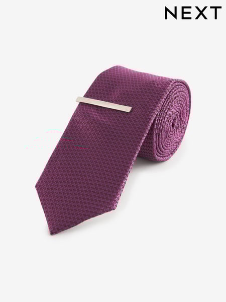Purple Grape Slim Textured Tie And Clip Set (B40628) | € 14