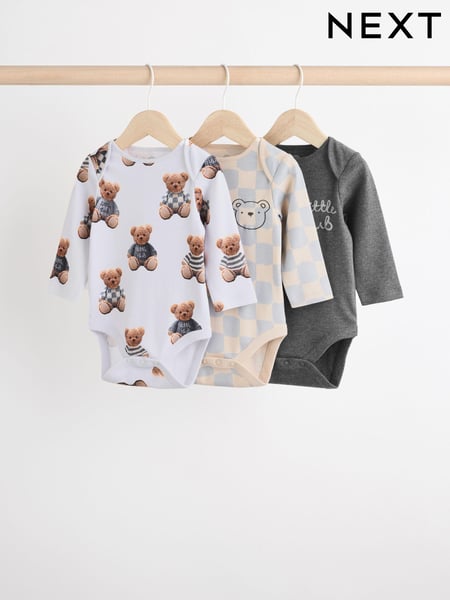 Blue 3 Pack Baby Long Sleeve Bodysuits 3 Pack (B41607) | € 17 - € 20