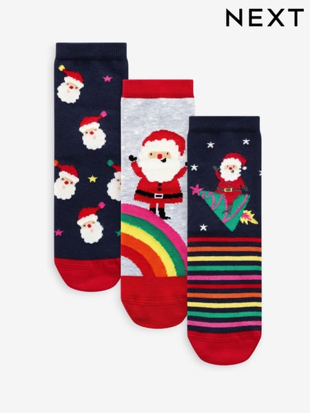 Navy/Red Cotton Rich Christmas Character Ankle Socks 3 Pack (B41661) | € 5 - € 7