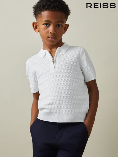 Reiss White Rizzo 9-13 yrs Half-Zip Knitted Polo Shirt (B41738) | € 66
