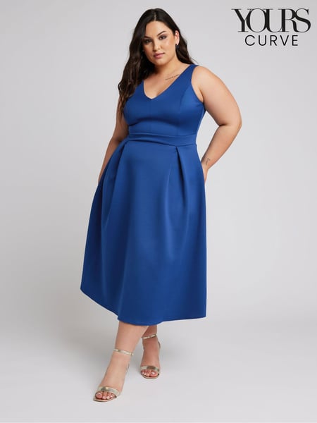 Yours Curve Blue London V-Neck Pleated Dress (B41847) | € 83