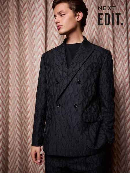 Black Edit Textured Double Breasted Suit Jacket (B43459) | € 75