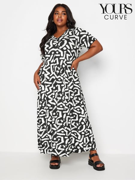 Yours Curve Black & White Abstract Print Pleated Maxi Dress (B43473) | € 53