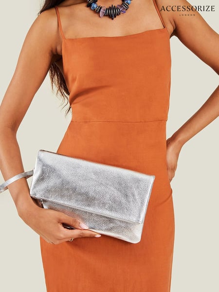 Accessorize Silver Leather Fold Over Clutch (B43619) | € 50