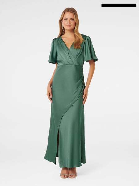 Forever New Green Chelsea Flutter Sleeve Satin Maxi Dress (B43669) | € 77