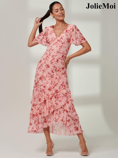 Jolie Moi Pink Daleysa Frill Hem Mesh Maxi Dress (B44337) | € 139