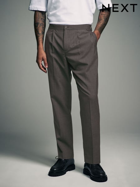 Brown Adjustable Stripe Wool Blend Side Adjuster Trousers (B44638) | € 82