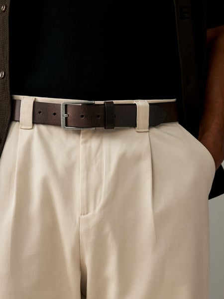 Brown/Cream Geometric Stitch Detail Leather Belt (B45415) | € 16