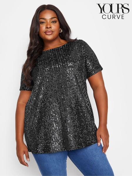 Yours Curve Black Velvet Sequin Top (B45849) | € 24