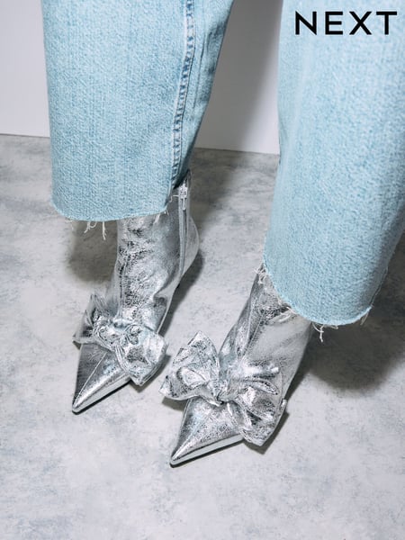Silver Forever Comfort® Bow Detail Skinny Heeled Boots (B46314) | € 32