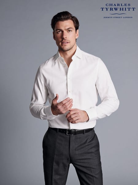 Charles Tyrwhitt White Slim Fit Noniron Cotton Linen Shirt (B46924) | € 101