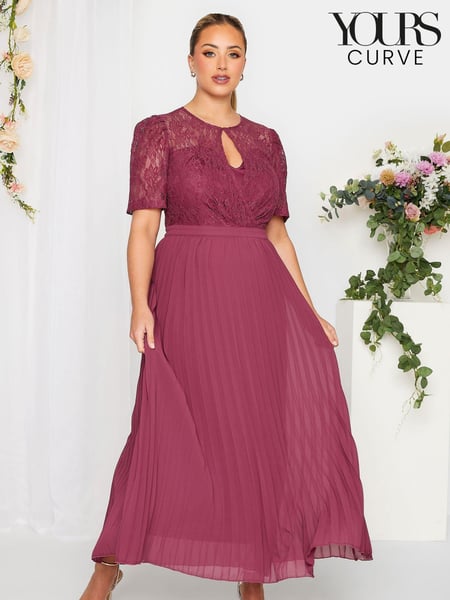 Yours Curve Burgundy Red London Occasion Lace Puff Sleeve Pleat Maxi Dress (B48164) | € 58