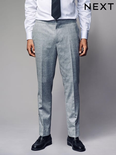 Grey Slim Fit Brushed Check Suit Trousers (B48400) | € 48
