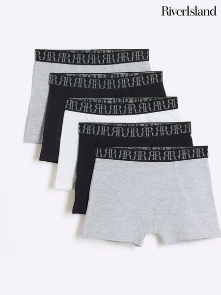 River Island Grey Marl Boys Marl 100% Cotton Boxers 5 Pack (B48511) | € 22 - € 28