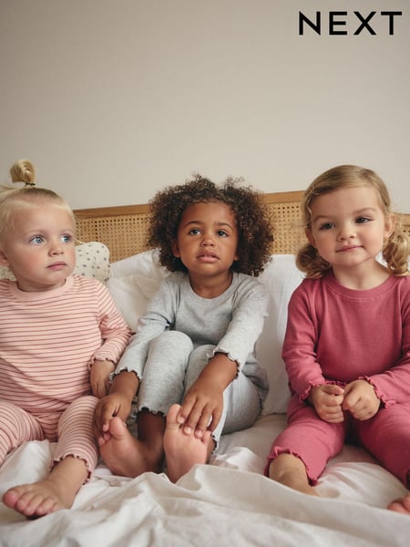 Grey Marl/Berry/Stripe Pointelle Snuggle Pyjamas 3 Pack (9mths-8yrs) (B48611) | € 35 - € 44