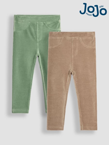 JoJo Maman Bébé Green & Fawn Brown 2-Pack Jersey Cord Jeggings (B48741) | € 37