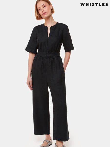 Whistles Black Linen Cosima Jumpsuit (B49464) | € 232