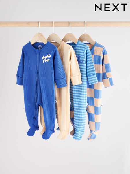 Blue Baby Zipped Sleepsuits 4 Pack (0mths-2yrs) (B49620) | € 37 - € 40