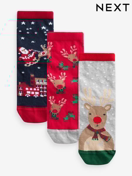 Red/Navy Cotton Rich Christmas Character Ankle Socks 3 Pack (B50267) | € 5 - € 6