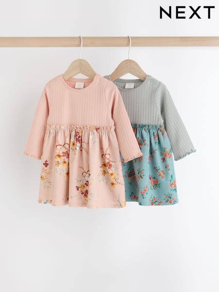 Pink/Blue Floral Baby Jersey Dresses 2 Pack (0mths-2yrs) (B50483) | € 14 - € 16