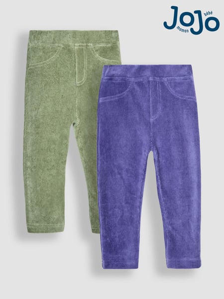 JoJo Maman Bébé Khaki Green & Navy Blue 2-Pack Jersey Cord Jeggings (B50730) | € 37