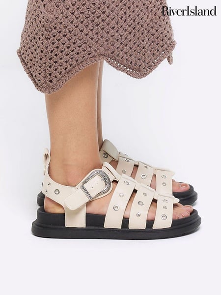 River Island Ecru Studded Fisherman Flatform Sandals (B50864) | € 62