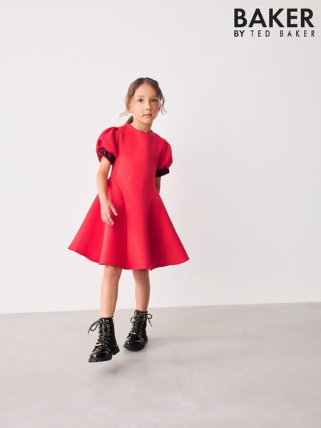 Baker by Ted Baker Red Embossed Mesh Trim Scuba Dress (B51240) | € 67 - € 75
