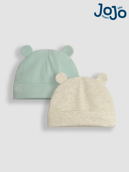 JoJo Maman Bébé Green Rib 2-Pack Baby Hats (B51309) | € 15