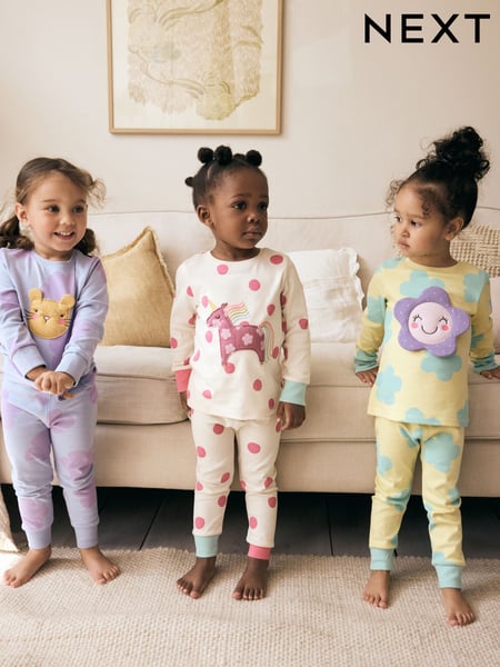 Pastel Cat/ Unicorn/ Flower Long Sleeve Snuggle Pyjamas 3 Pack (9mths-16yrs) (B51447) | € 38 - € 47