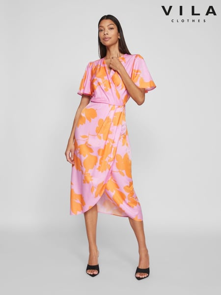 VILA Pink Flutter Sleeve Wrap Dress (B51501) | € 35