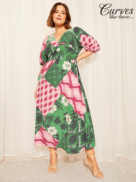Curves Like These Green Twist Front Puff Sleeve Midi Dress (B51618) | € 37