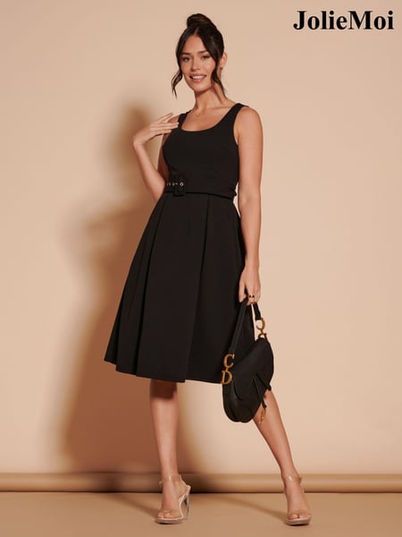 Jolie Moi Black 1950's Inspired Belted Swing Dress (B52511) | € 53