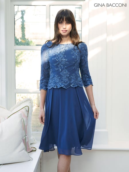 Gina Bacconi Blue Priscilla Embroidered Midi Dress (B53576) | € 249