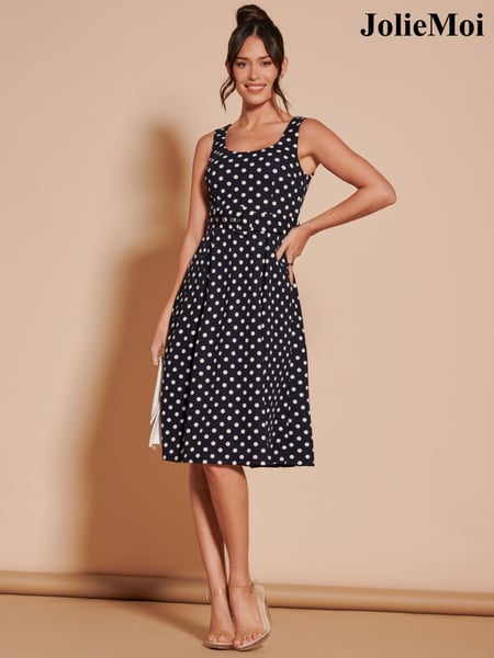 Jolie Moi Black 1950's Inspired Belted Swing Dress (B54486) | € 106