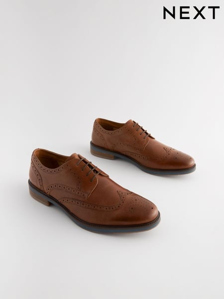 Tan Brown Leather Brogues with Contrast Sole (B54658) | € 41