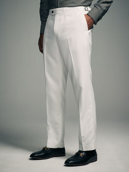 White Regular Fit Adjustable Tape Detail Tuxedo Trousers (B54927) | € 54