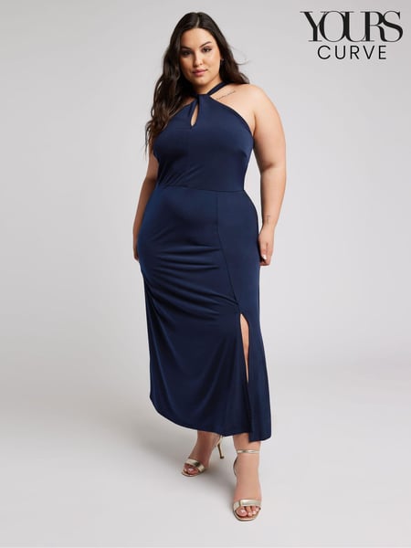 Yours Curve Blue London Twist Halterneck Maxi Dress (B55160) | € 78