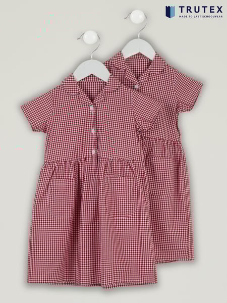 Trutex Red Gingham 2 Pack Button Front School Summer Dress (B55260) | € 44 - € 45