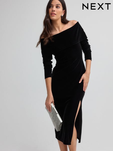 Black Bardot Velvet Midi Dress (B55869) | € 38