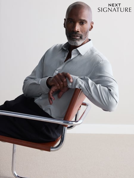 Grey Slim Fit Premium Two-Fold Cotton Shirt (B55874) | € 67
