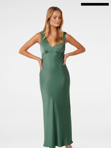 Forever New Green Cameron V-Neck Satin Maxi Dress (B55904) | € 77