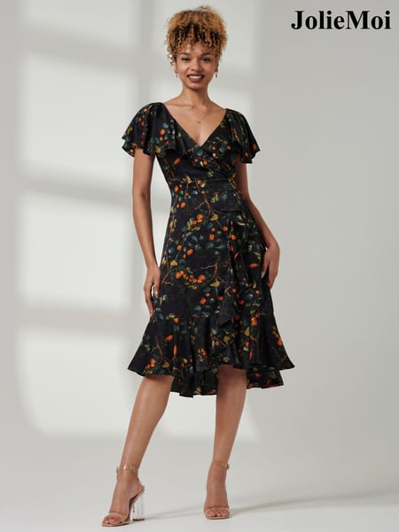 Jolie Moi Black Deep Plunge V-Neck Midi Dress (B56148) | € 42