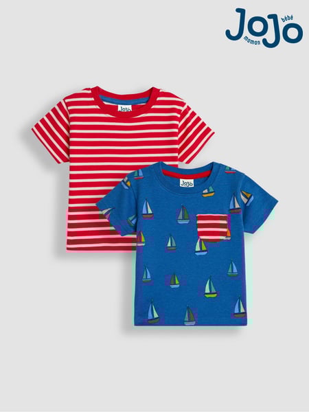 JoJo Maman Bébé Cobalt Sailboat Print & Stripe T-Shirts 2 Pack (B57151) | € 34