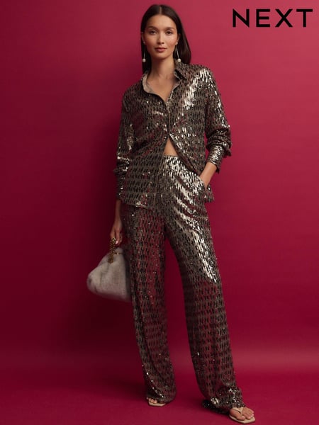 Gold Wide Leg Sequin Trousers (B57347) | € 33