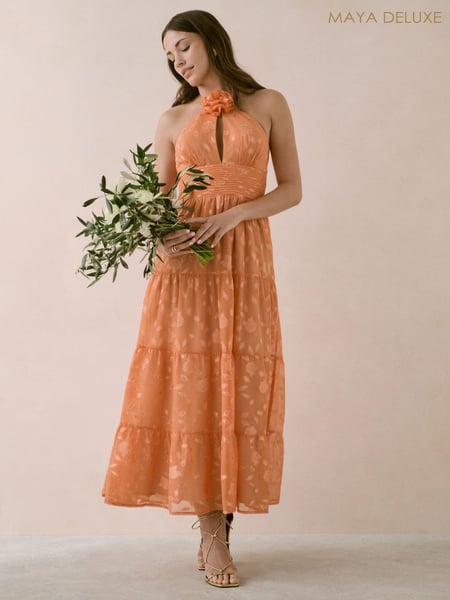 Maya Orange Halter Neck Midaxi Dress With Corsage (B57360) | € 58